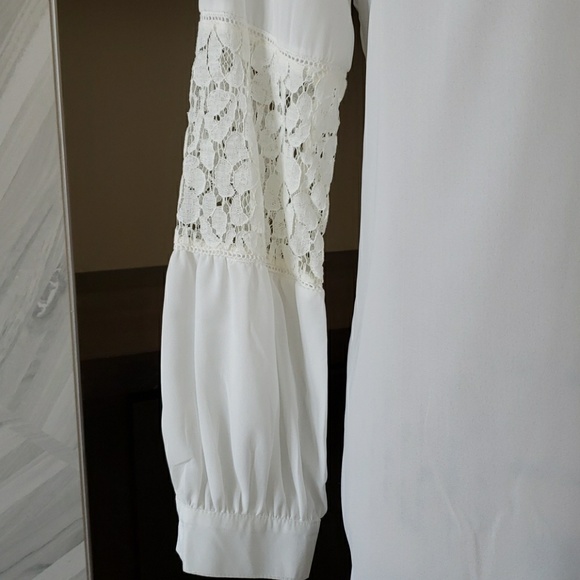 Zac & Rachel top blouse white long sleeve lace round neck Size Medium - Picture 5 of 7